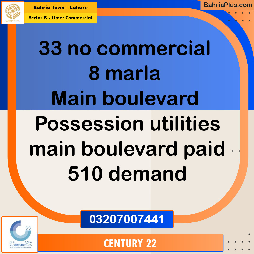 8 Marla Commercial Plot for Sale in Sector B - Umer Commercial -  Bahria Town, Lahore - (BP-249307)