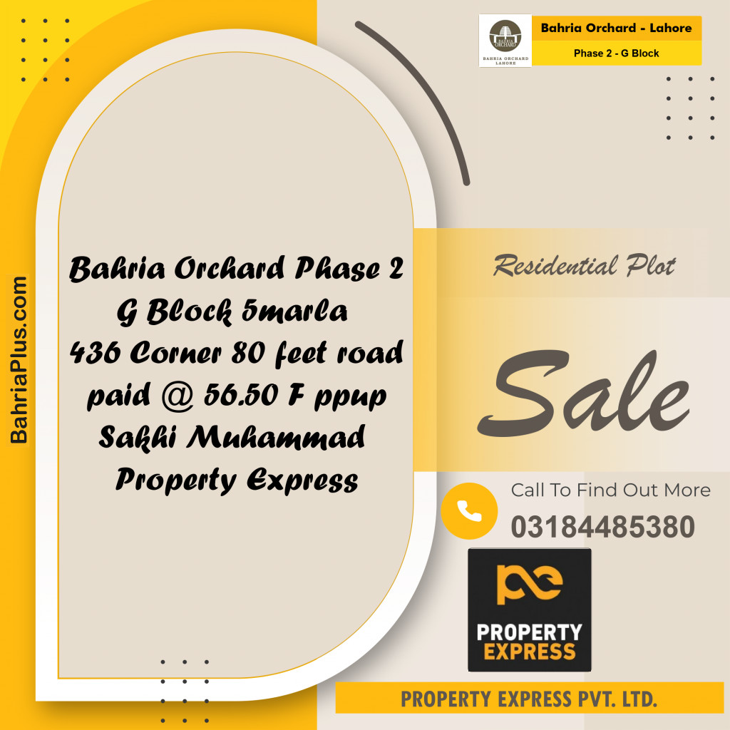 5 Marla Residential Plot for Sale in Phase 2 - G Block -  Bahria Orchard, Lahore - (BP-249309)