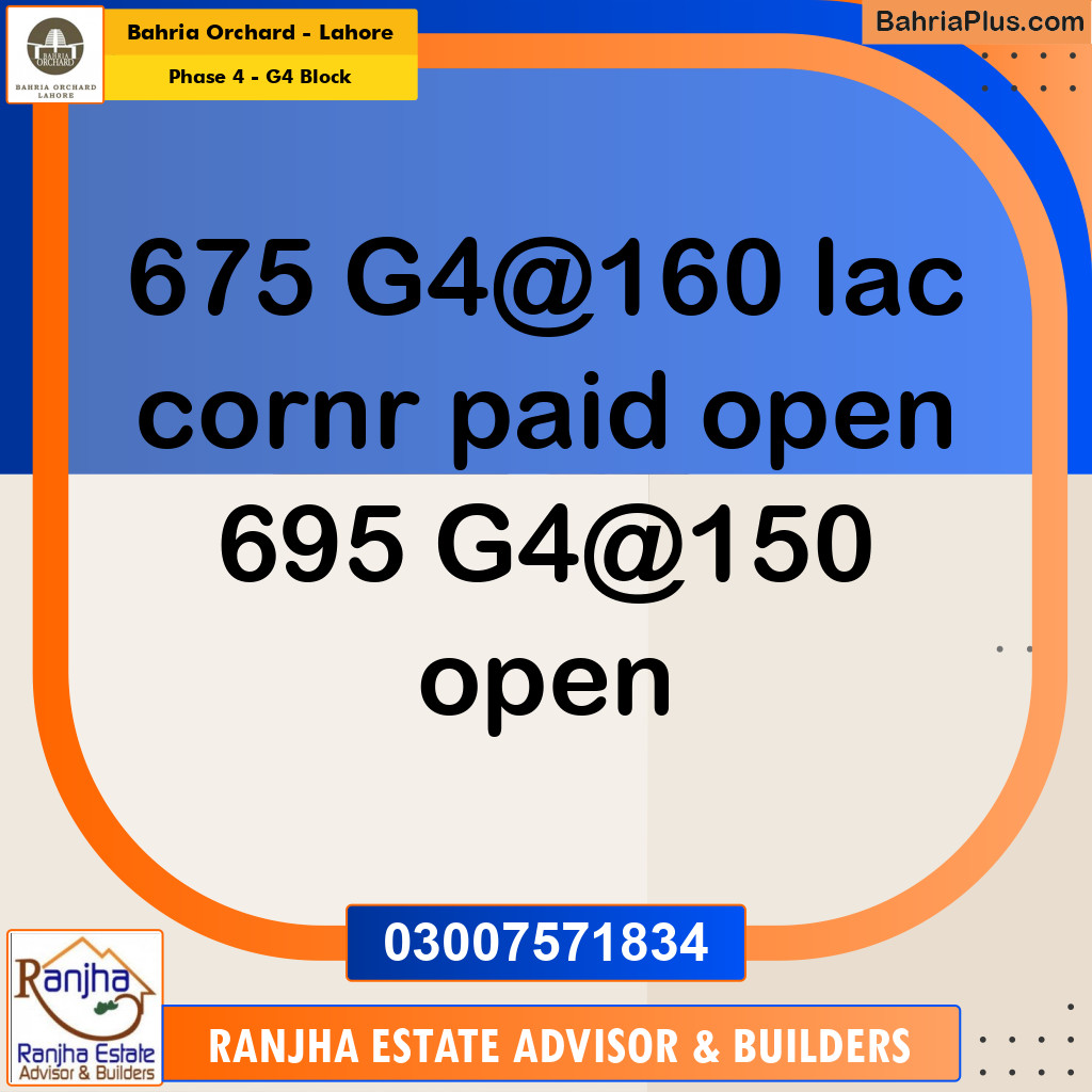 1 Kanal Residential Plot for Sale in Phase 4 - G4 Block -  Bahria Orchard, Lahore - (BP-249326)