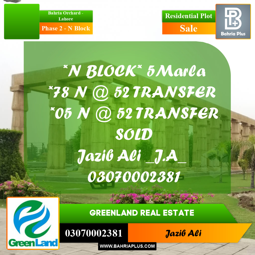 5 Marla Residential Plot for Sale in Phase 2 - N Block -  Bahria Orchard, Lahore - (BP-249359)