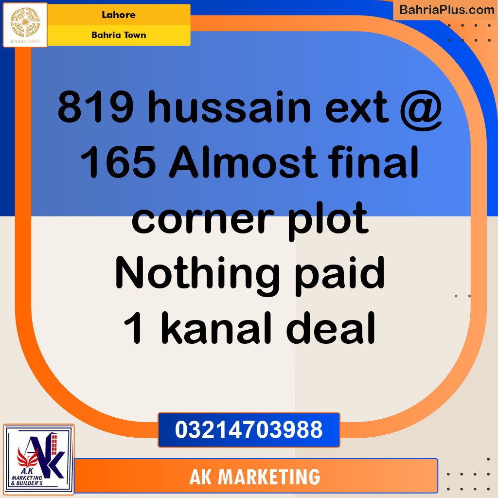 Residential Plot for Sale in Bahria Town, Lahore - (BP-249370)