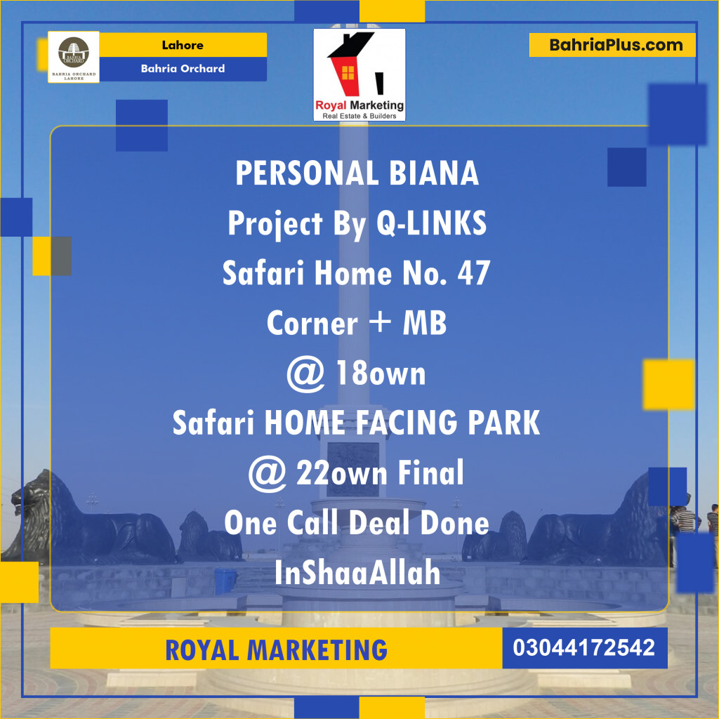 Residential House for Sale in Bahria Orchard, Lahore - (BP-249460)