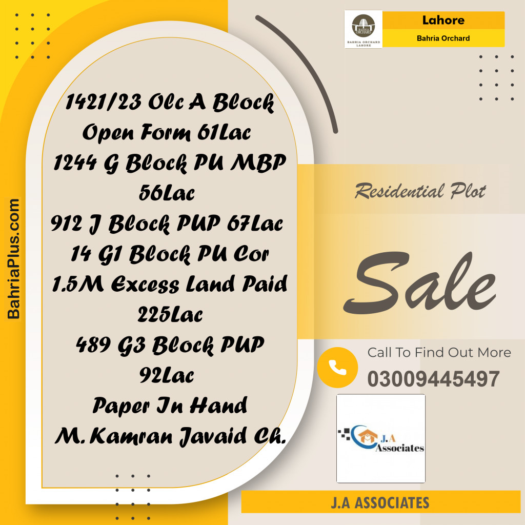 Residential Plot for Sale in Bahria Orchard, Lahore - (BP-249468)