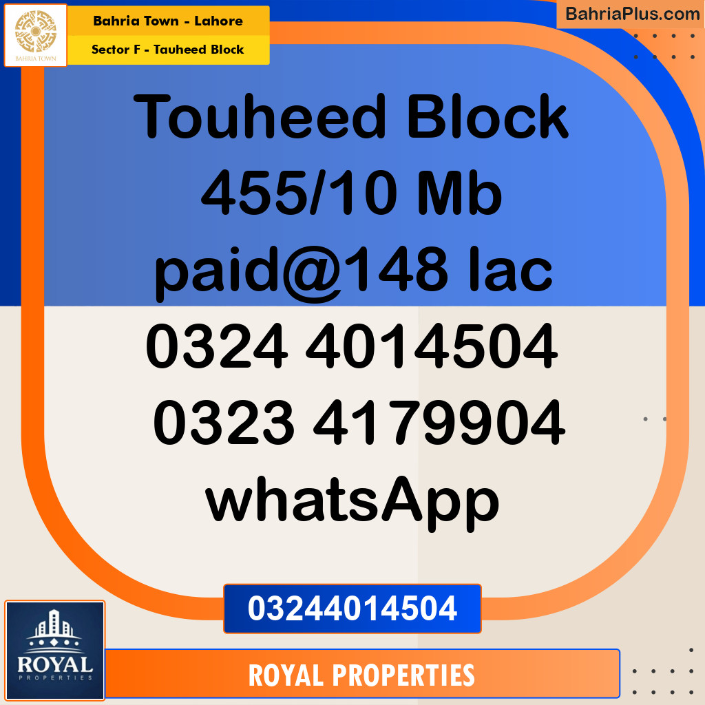 Residential Plot for Sale in Sector F - Tauheed Block -  Bahria Town, Lahore - (BP-249514)