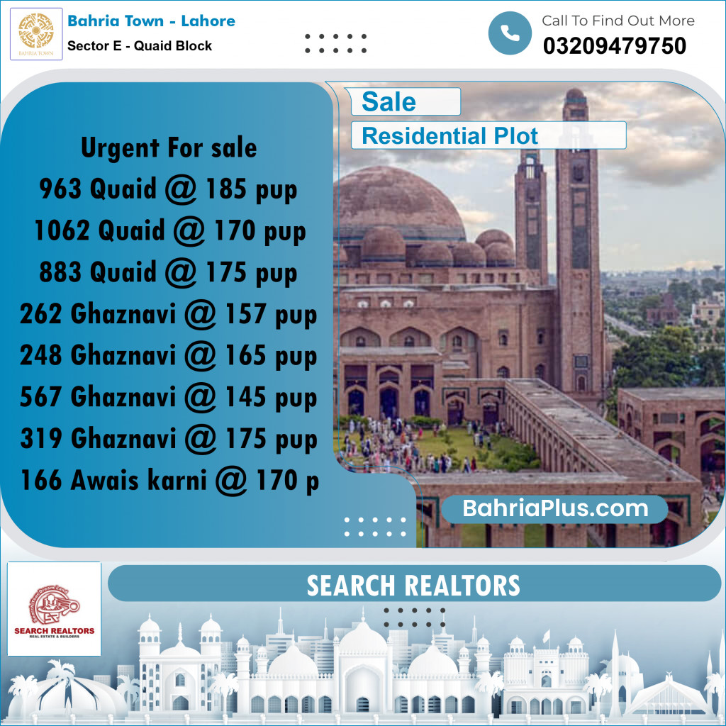 10 Marla Residential Plot for Sale in Sector E - Quaid Block -  Bahria Town, Lahore - (BP-249526)