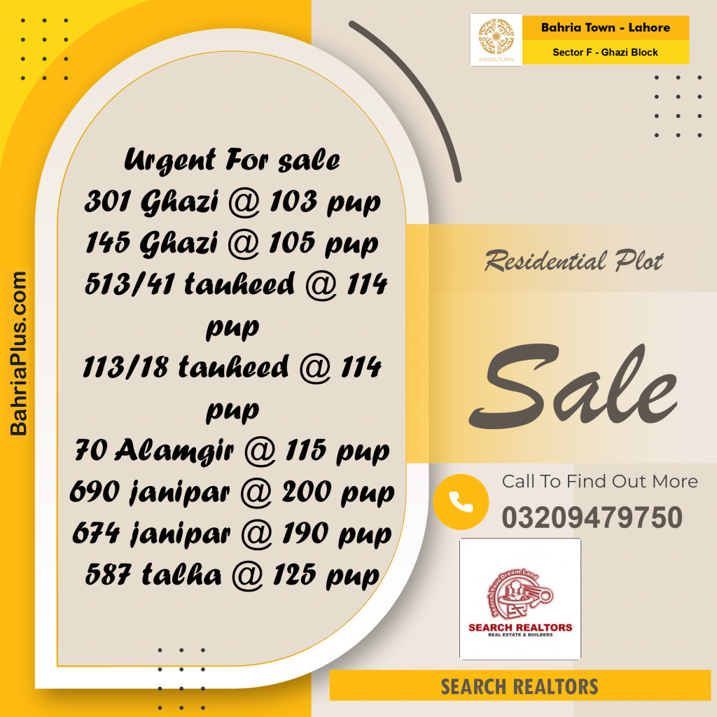 10 Marla Residential Plot for Sale in Sector F - Ghazi Block -  Bahria Town, Lahore - (BP-249527)