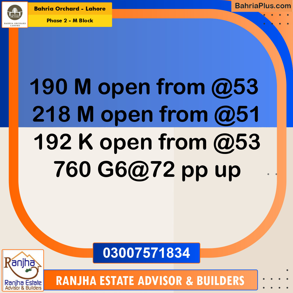5 Marla Residential Plot for Sale in Phase 2 - M Block -  Bahria Orchard, Lahore - (BP-249566)