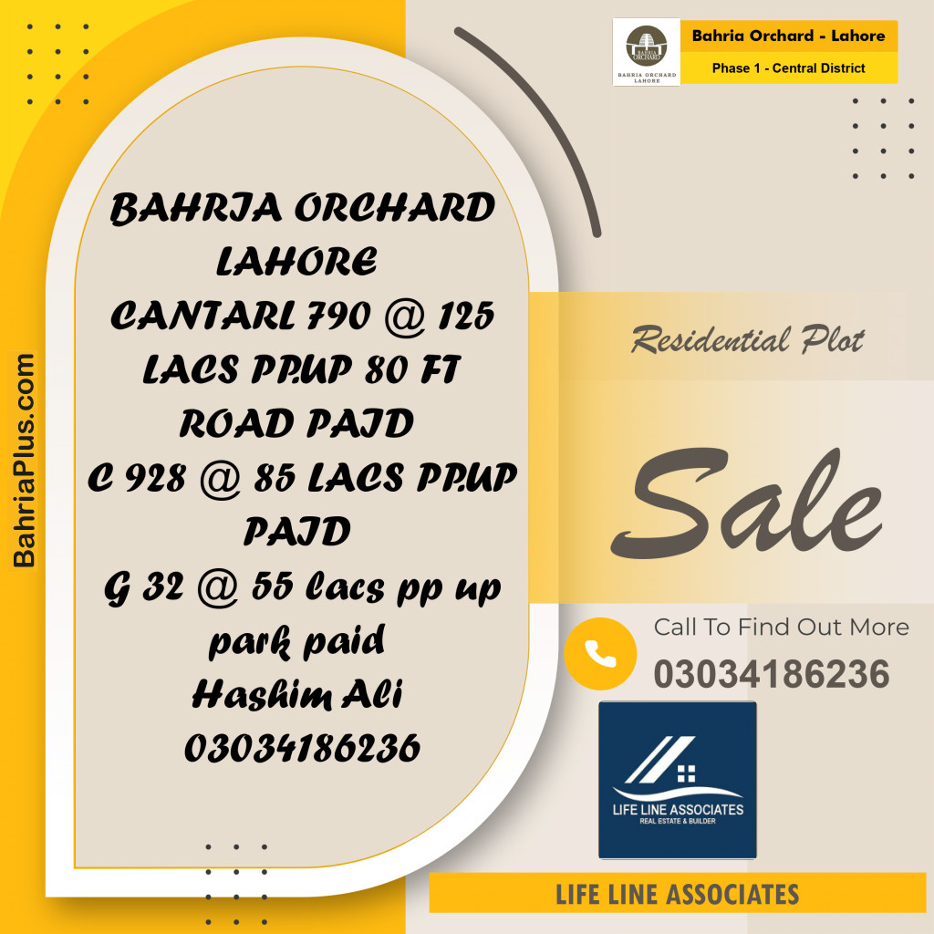 10 Marla Residential Plot for Sale in Phase 1 - Central District -  Bahria Orchard, Lahore - (BP-249600)