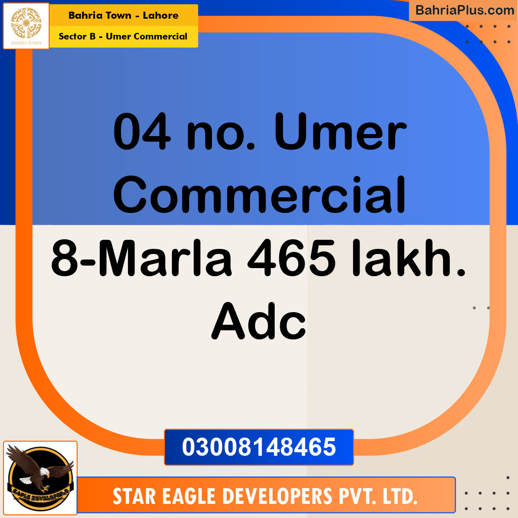 8 Marla Commercial Plot for Sale in Sector B - Umer Commercial -  Bahria Town, Lahore - (BP-249690)