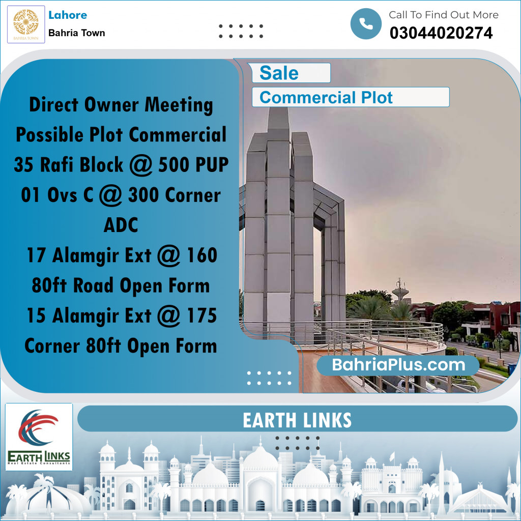 5 Marla Commercial Plot for Sale in Bahria Town, Lahore - (BP-249705)