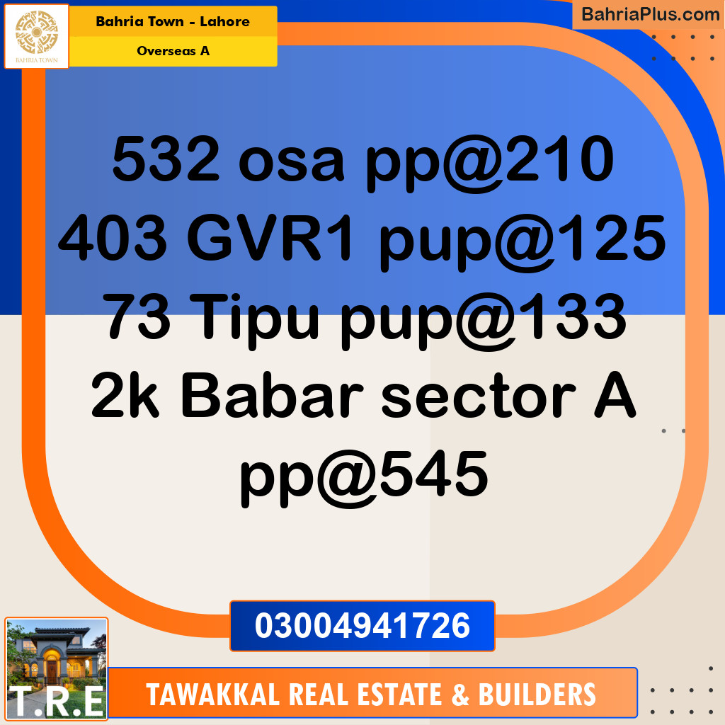 10 Marla Residential Plot for Sale in Overseas A -  Bahria Town, Lahore - (BP-249709)