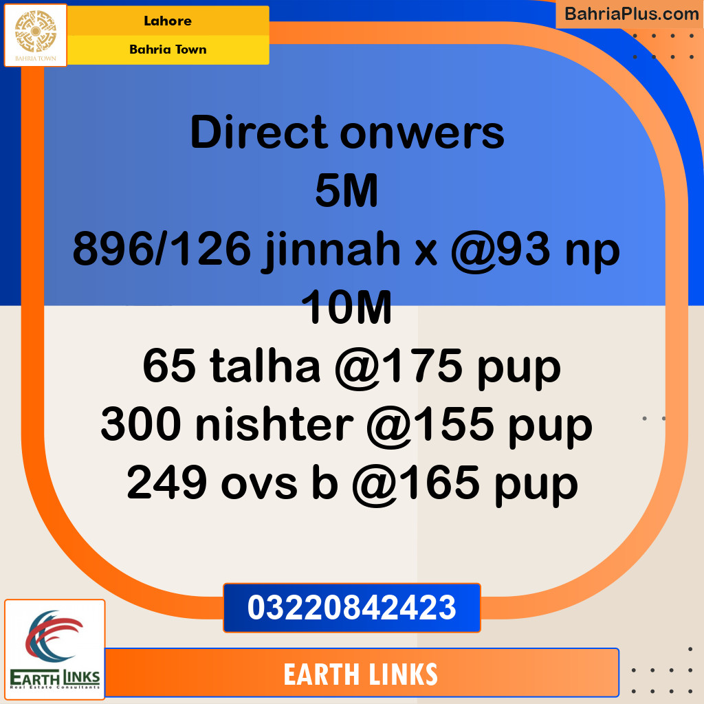 Residential Plot for Sale in Bahria Town, Lahore - (BP-249715)