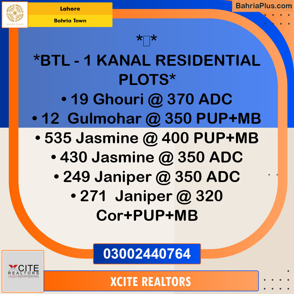 Residential Plot for Sale in Bahria Town, Lahore - (BP-249718)