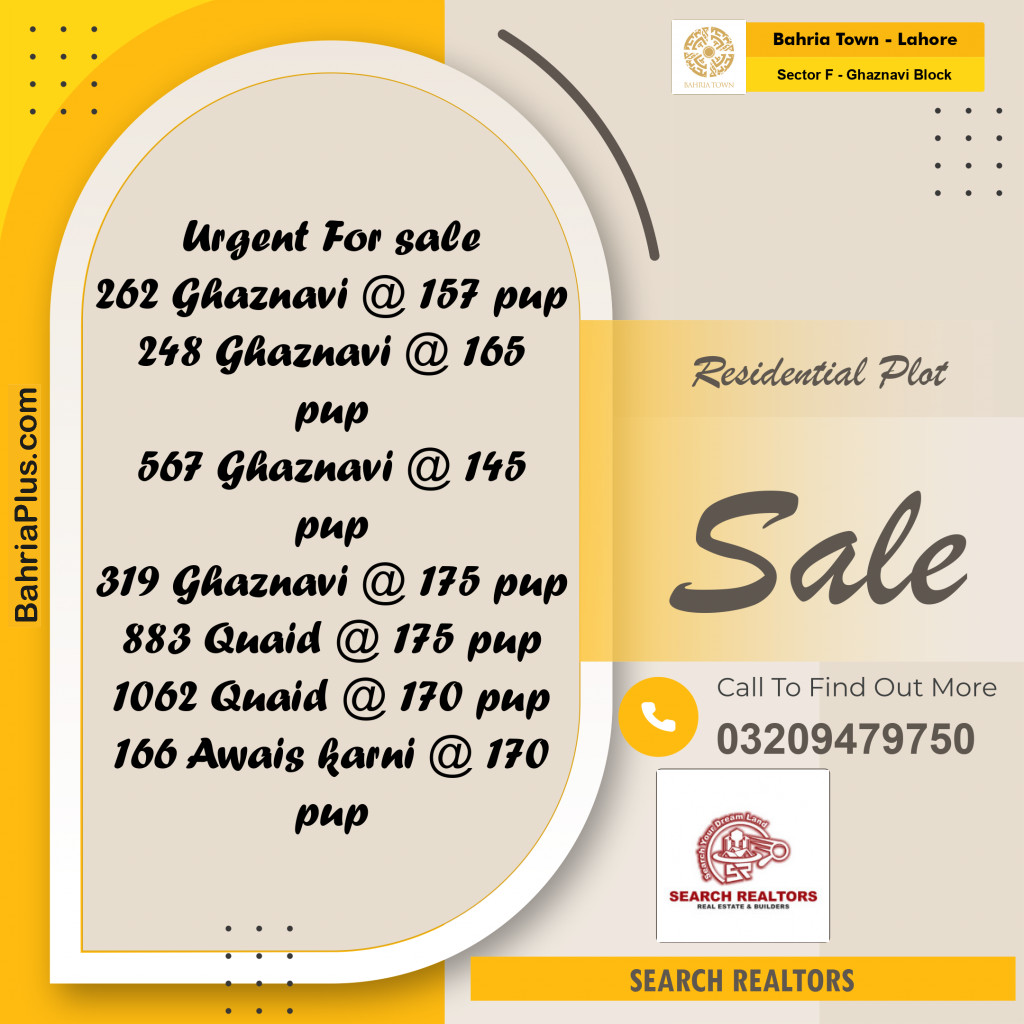 10 Marla Residential Plot for Sale in Sector F - Ghaznavi Block -  Bahria Town, Lahore - (BP-249751)