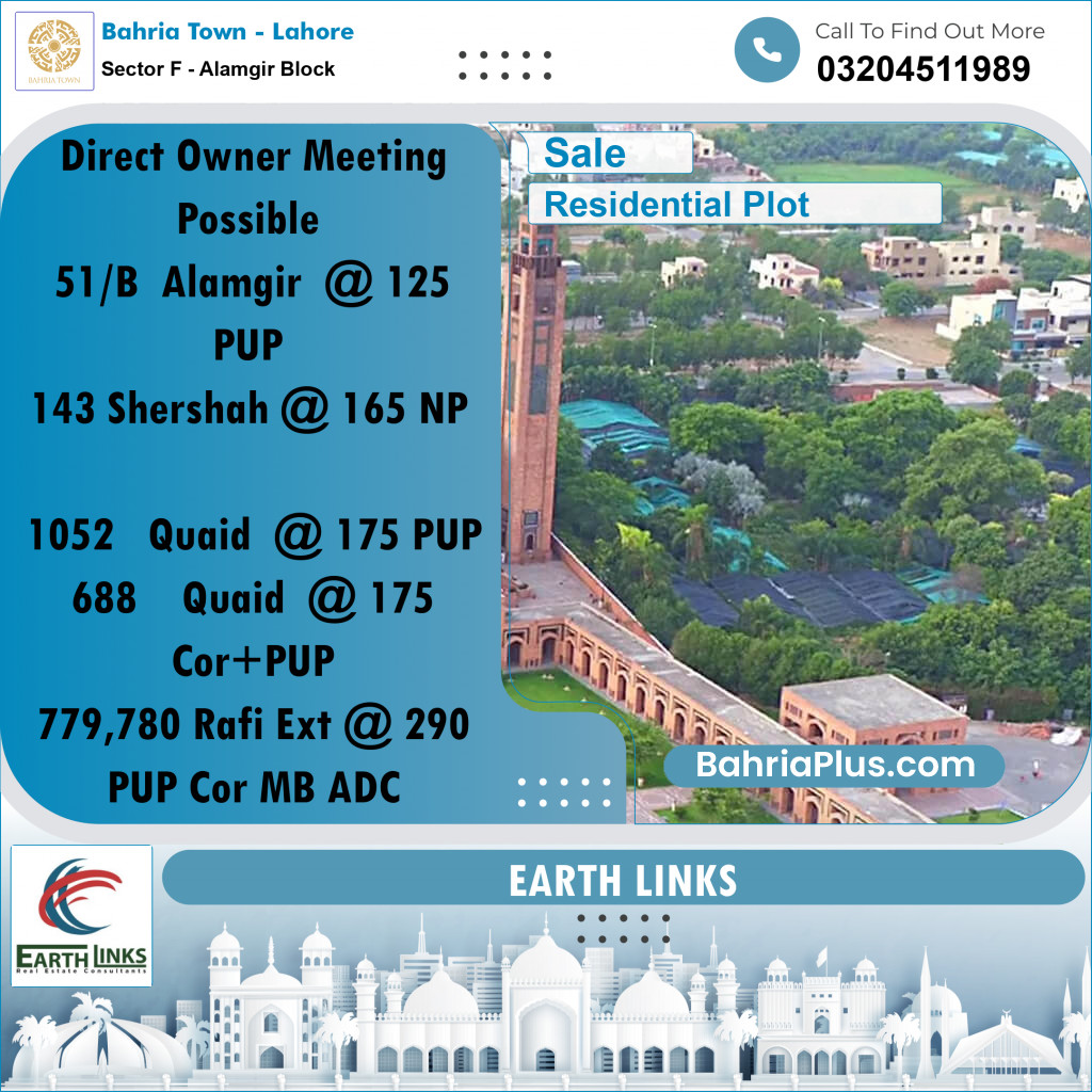 10 Marla Residential Plot for Sale in Sector F - Alamgir Block -  Bahria Town, Lahore - (BP-249759)