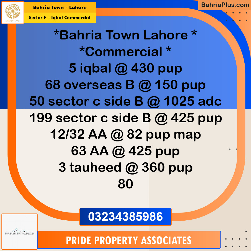 5 Marla Commercial Plot for Sale in Sector E - Iqbal Commercial -  Bahria Town, Lahore - (BP-249809)