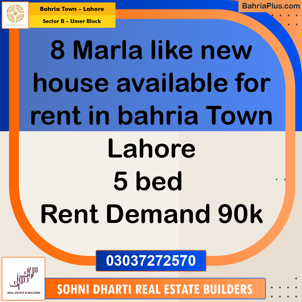 Residential House for Rent in Sector B - Umer Block -  Bahria Town, Lahore - (BP-249826)