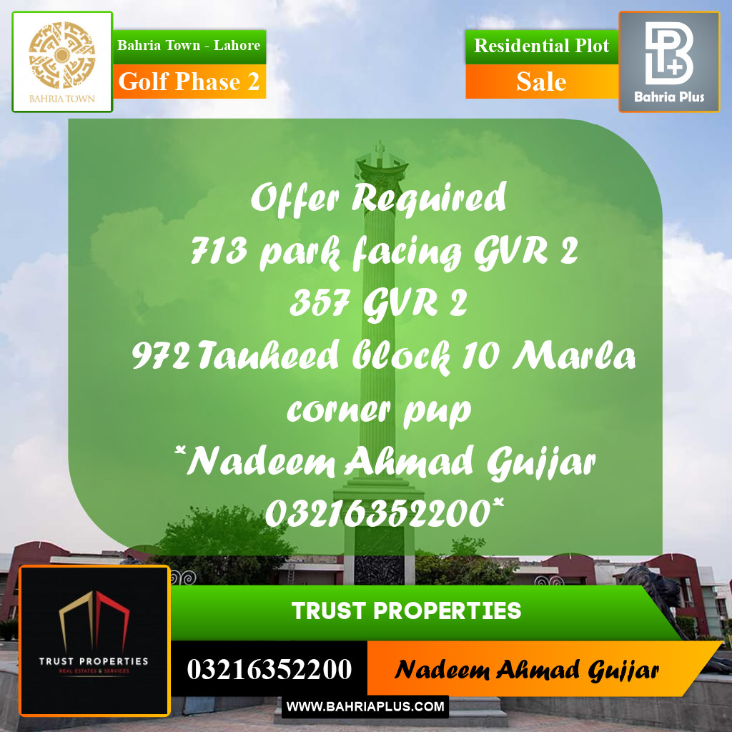 10 Marla Residential Plot for Sale in Golf Phase 2 -  Bahria Town, Lahore - (BP-249834)