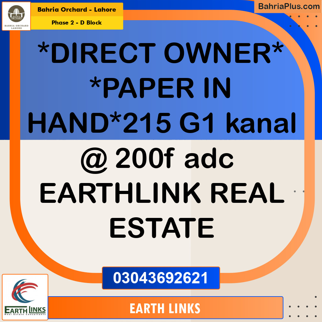 20 Marla Residential Plot for Sale in Phase 2 - D Block -  Bahria Orchard, Lahore - (BP-249848)