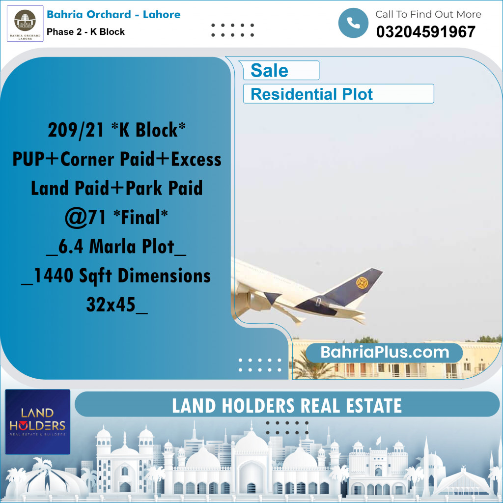 6.4 Marla Residential Plot for Sale in Phase 2 - K Block -  Bahria Orchard, Lahore - (BP-249879)