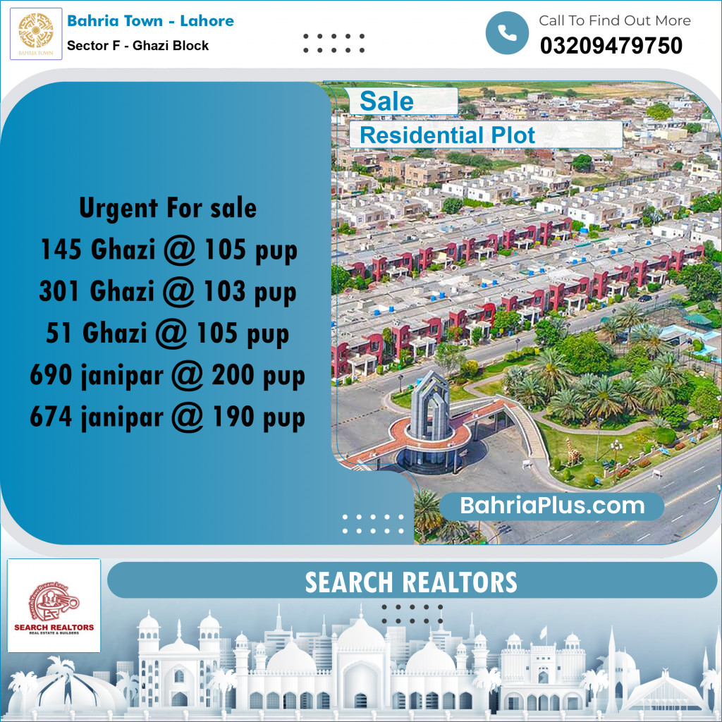 10 Marla Residential Plot for Sale in Sector F - Ghazi Block -  Bahria Town, Lahore - (BP-249902)