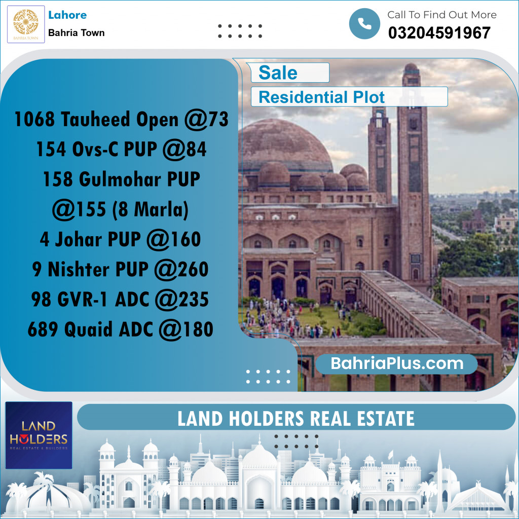 Residential Plot for Sale in Bahria Town, Lahore - (BP-249918)