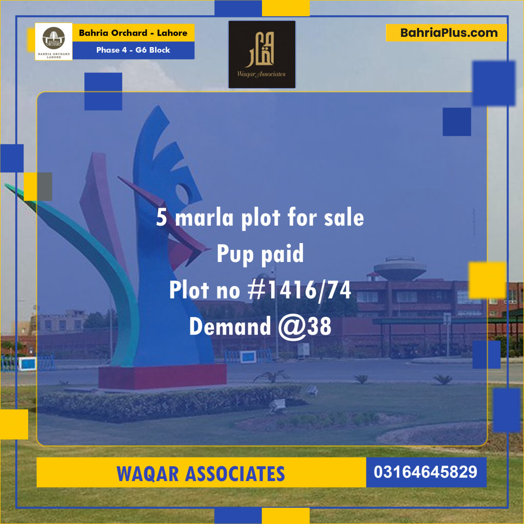 5 Marla Residential Plot for Sale in Phase 4 - G6 Block -  Bahria Orchard, Lahore - (BP-250014)