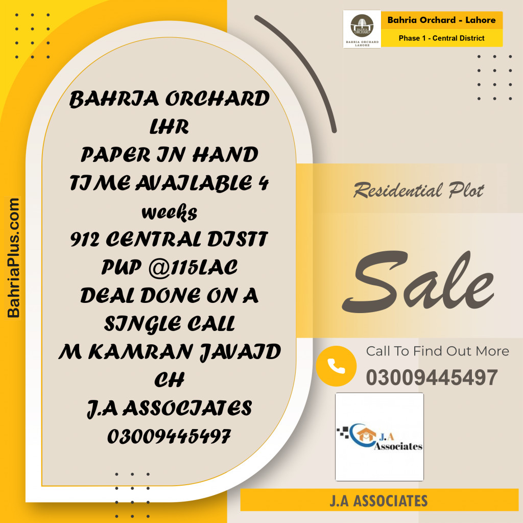 40 Marla Residential Plot for Sale in Phase 1 - Central District -  Bahria Orchard, Lahore - (BP-250020)