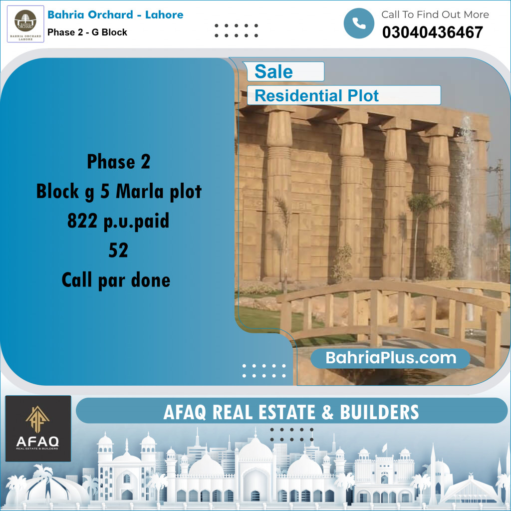 5 Marla Residential Plot for Sale in Phase 2 - G Block -  Bahria Orchard, Lahore - (BP-250021)