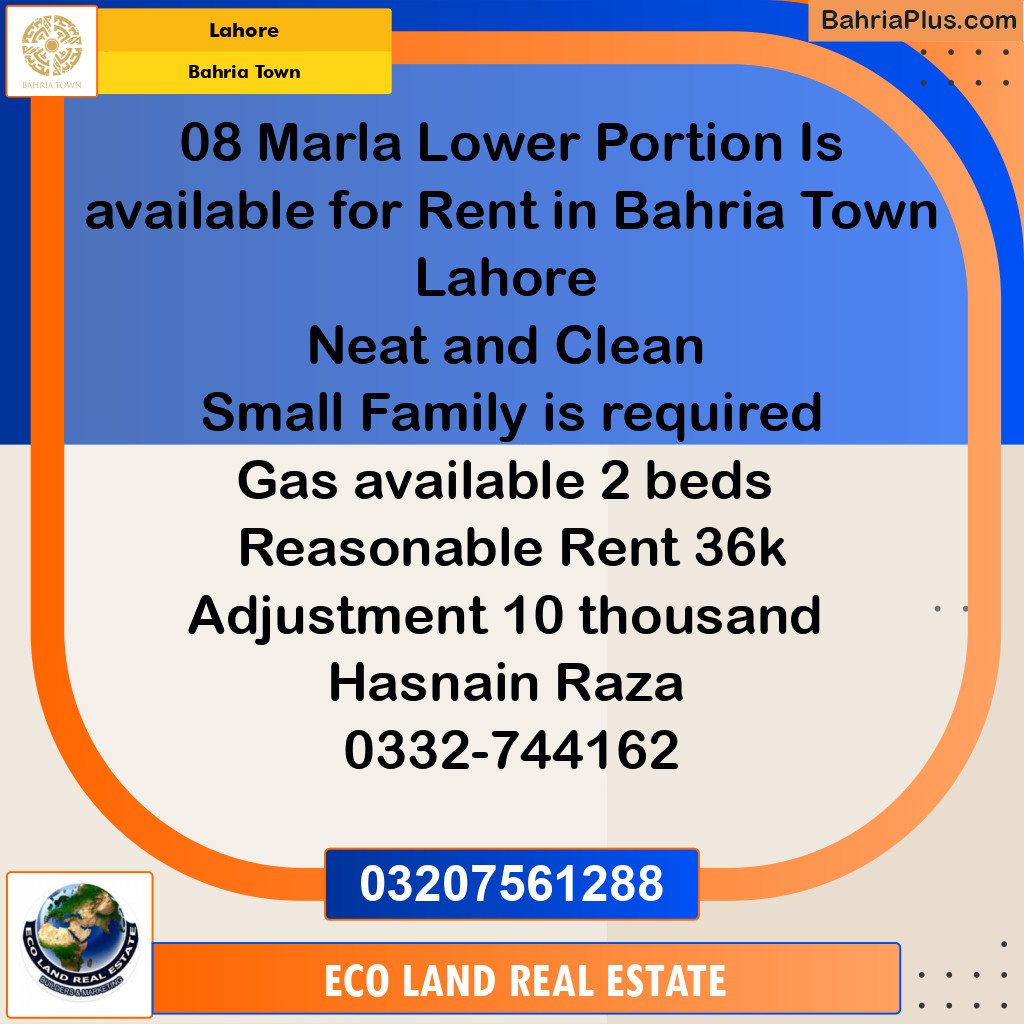 8 Marla Residential House for Rent in Bahria Town, Lahore - (BP-250032)