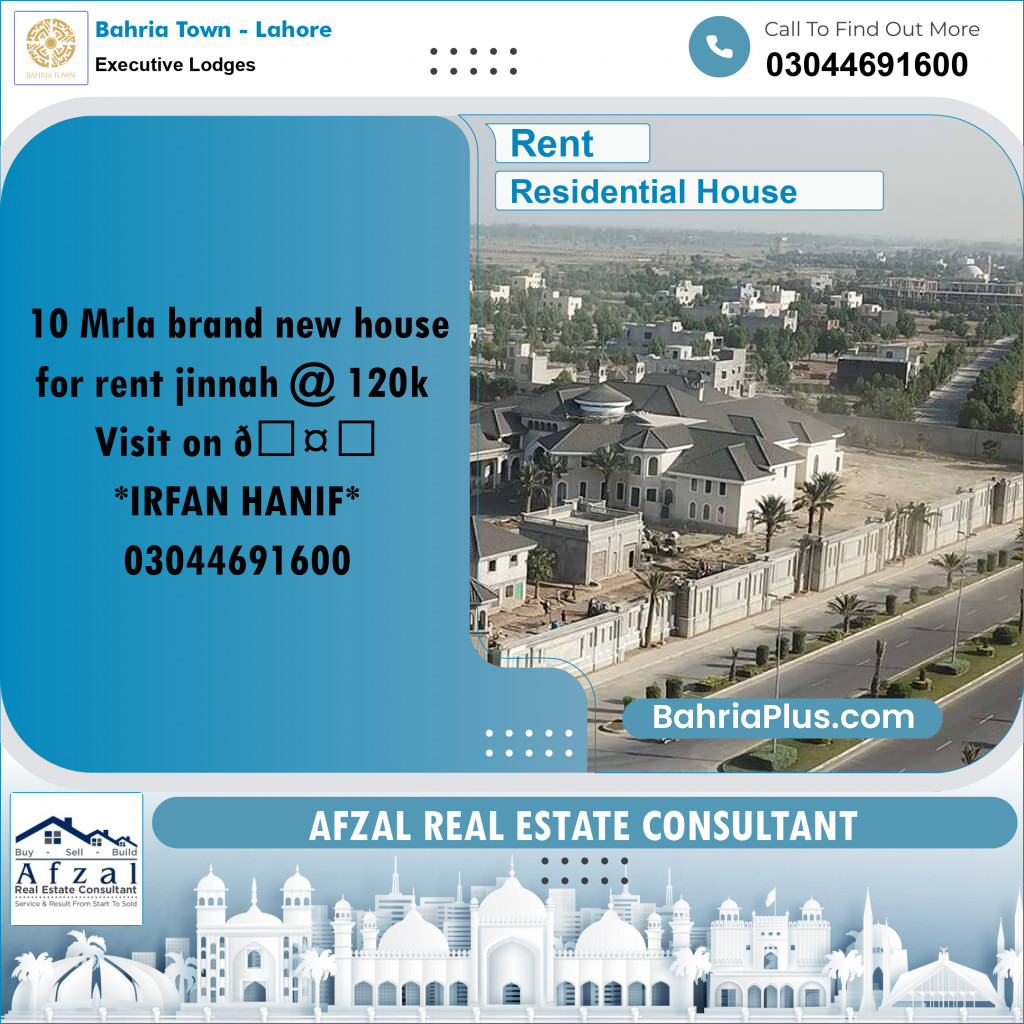 Residential House for Rent in Executive Lodges -  Bahria Town, Lahore - (BP-250081)