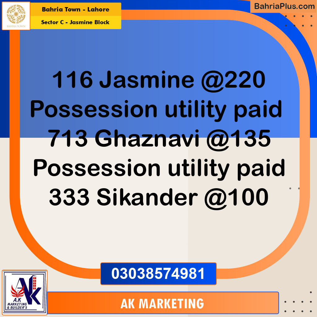 10 Marla Residential Plot for Sale in Sector C - Jasmine Block -  Bahria Town, Lahore - (BP-250096)