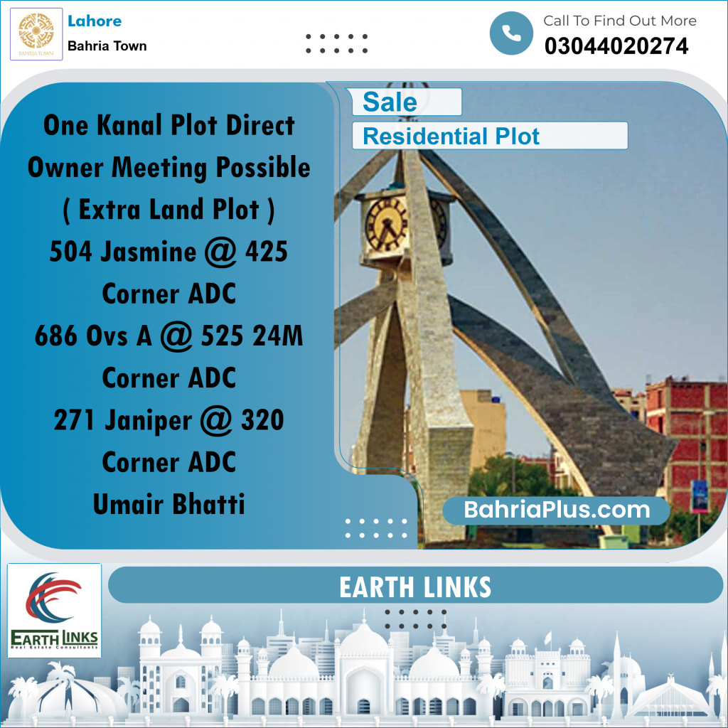 1 Kanal Residential Plot for Sale in Bahria Town, Lahore - (BP-250107)