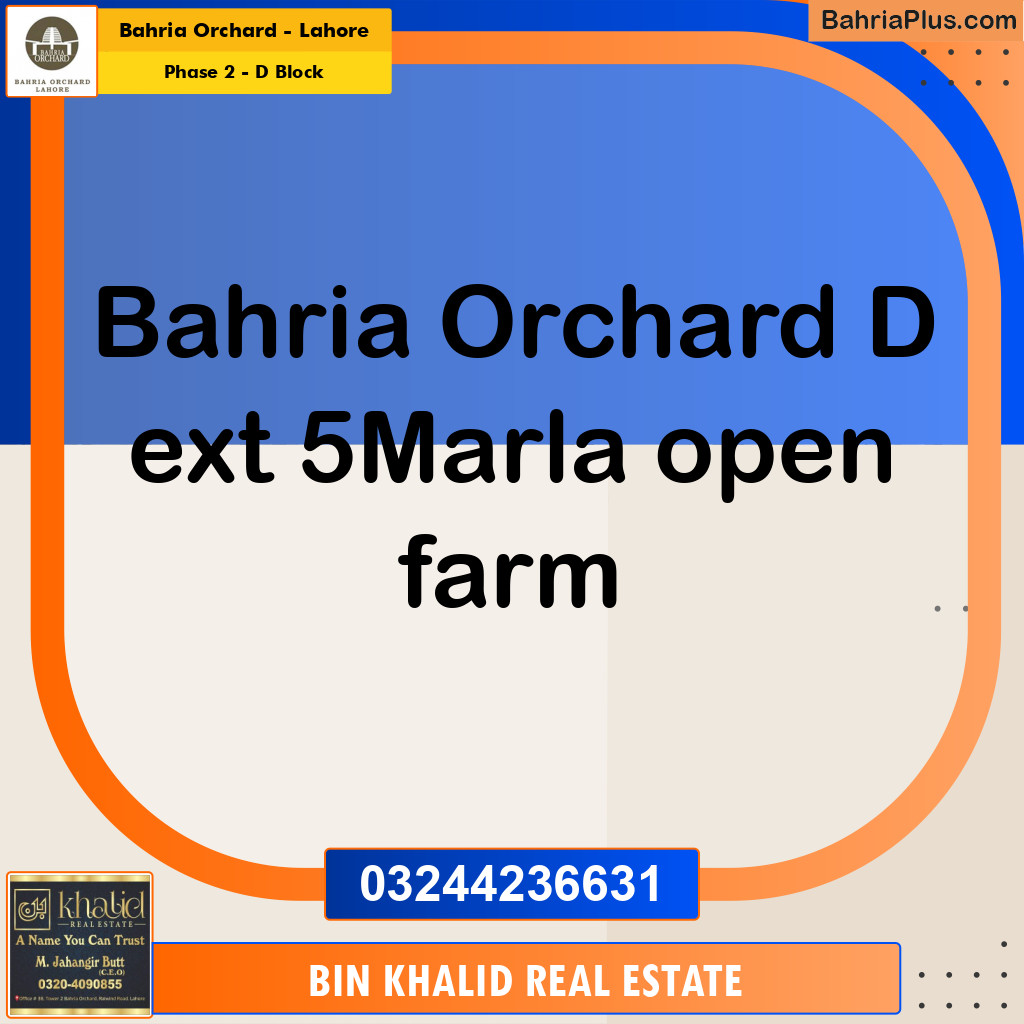 5 Marla Residential Plot for Sale in Phase 2 - D Block -  Bahria Orchard, Lahore - (BP-250128)