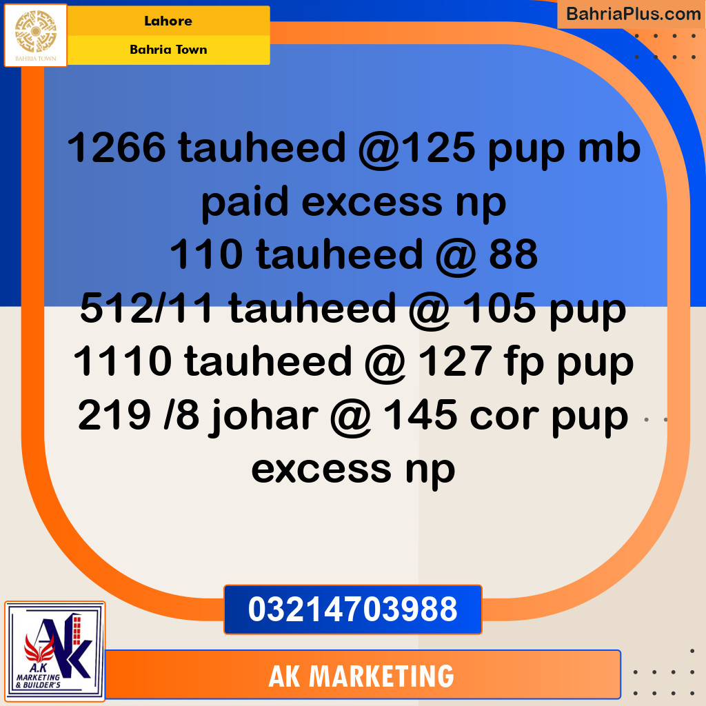 Residential Plot for Sale in Bahria Town, Lahore - (BP-250131)