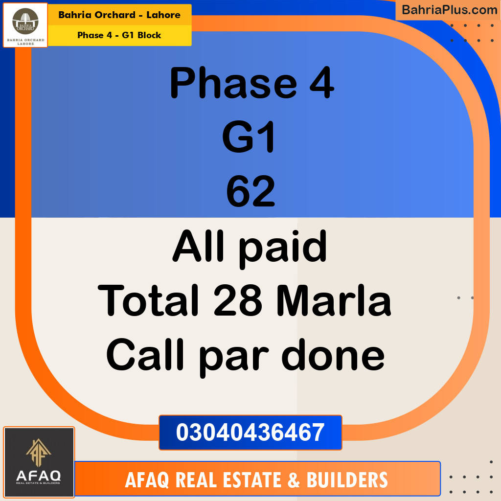 28 Marla Residential Plot for Sale in Phase 4 - G1 Block -  Bahria Orchard, Lahore - (BP-250142)