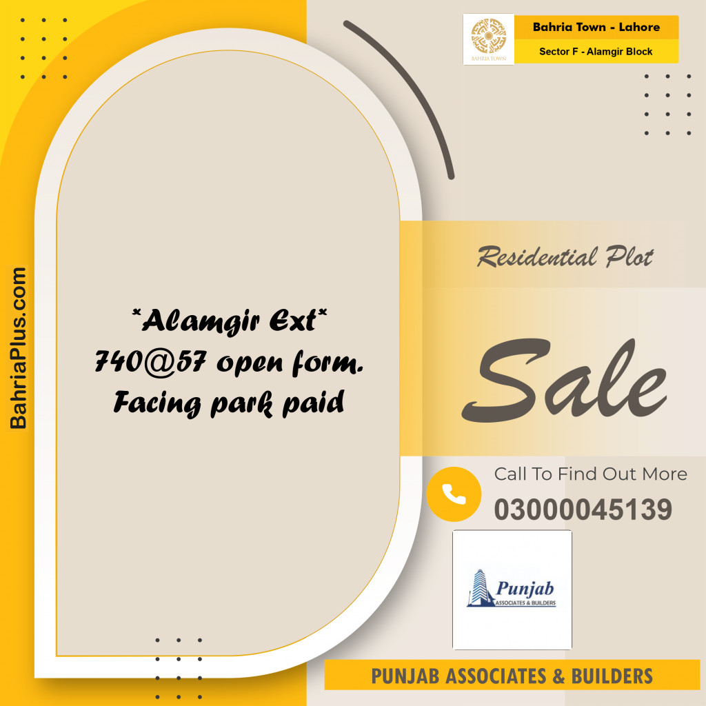5 Marla Residential Plot for Sale in Sector F - Alamgir Block -  Bahria Town, Lahore - (BP-250174)