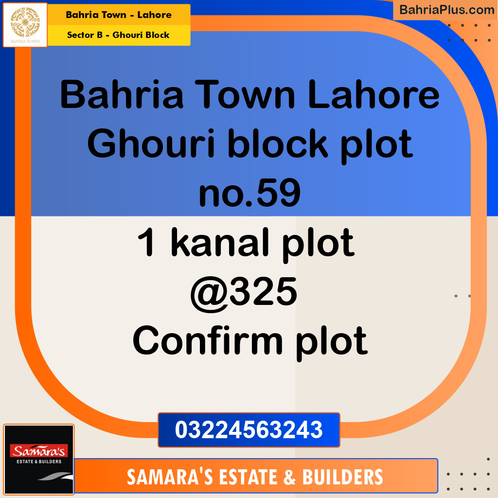 1 Kanal Residential Plot for Sale in Sector B - Ghouri Block -  Bahria Town, Lahore - (BP-250262)