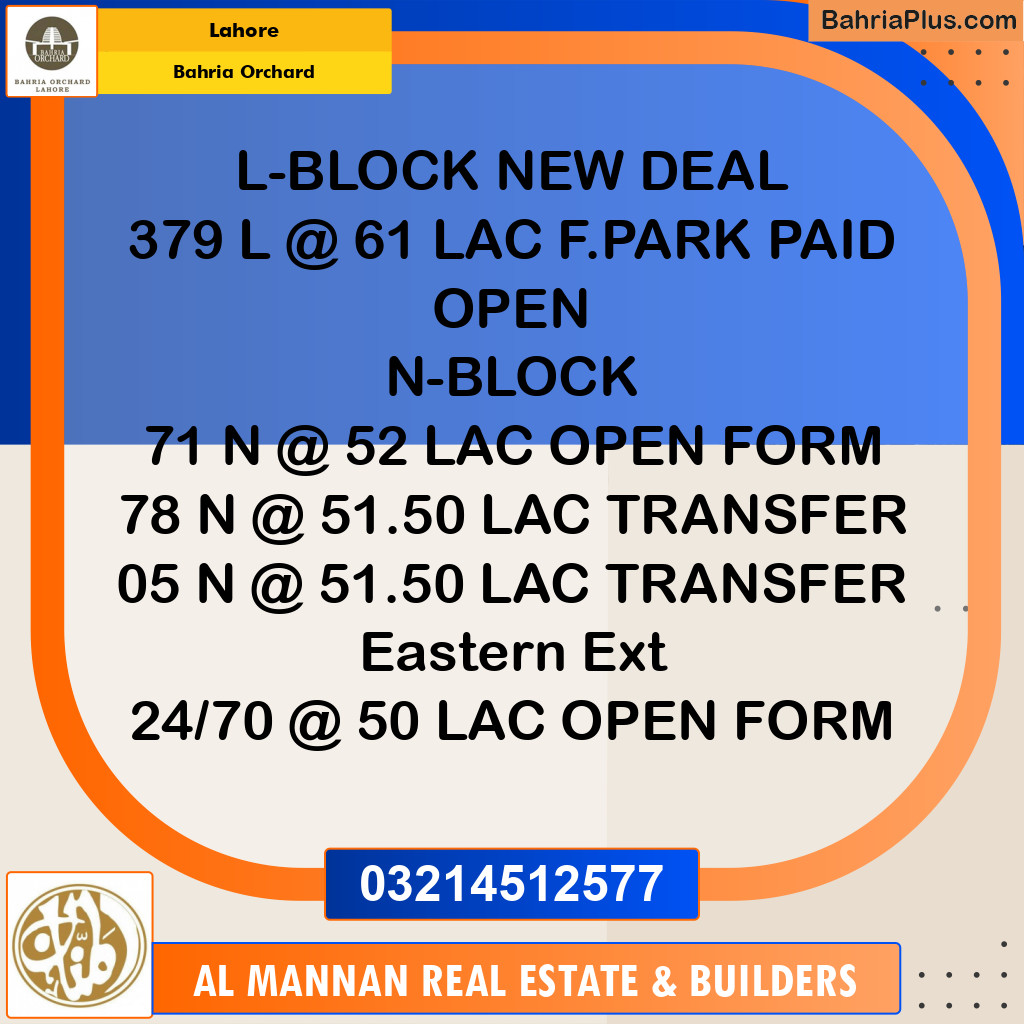 Residential Plot for Sale in Bahria Orchard, Lahore - (BP-250269)