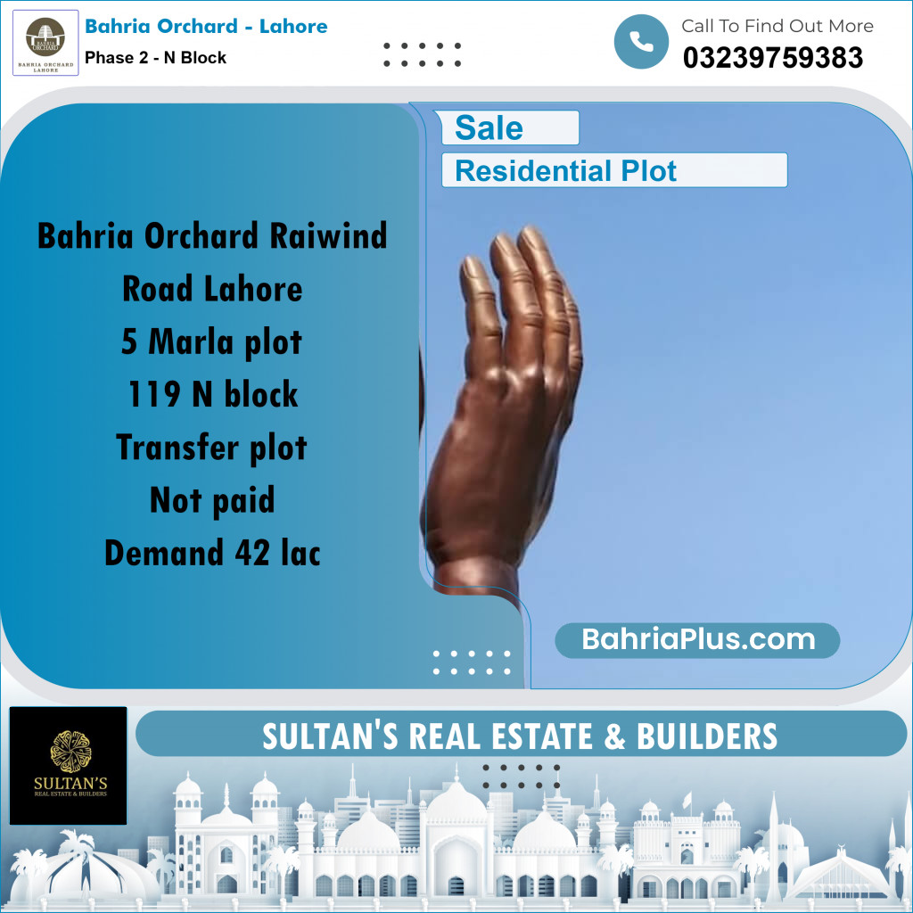5 Marla Residential Plot for Sale in Phase 2 - N Block -  Bahria Orchard, Lahore - (BP-250275)