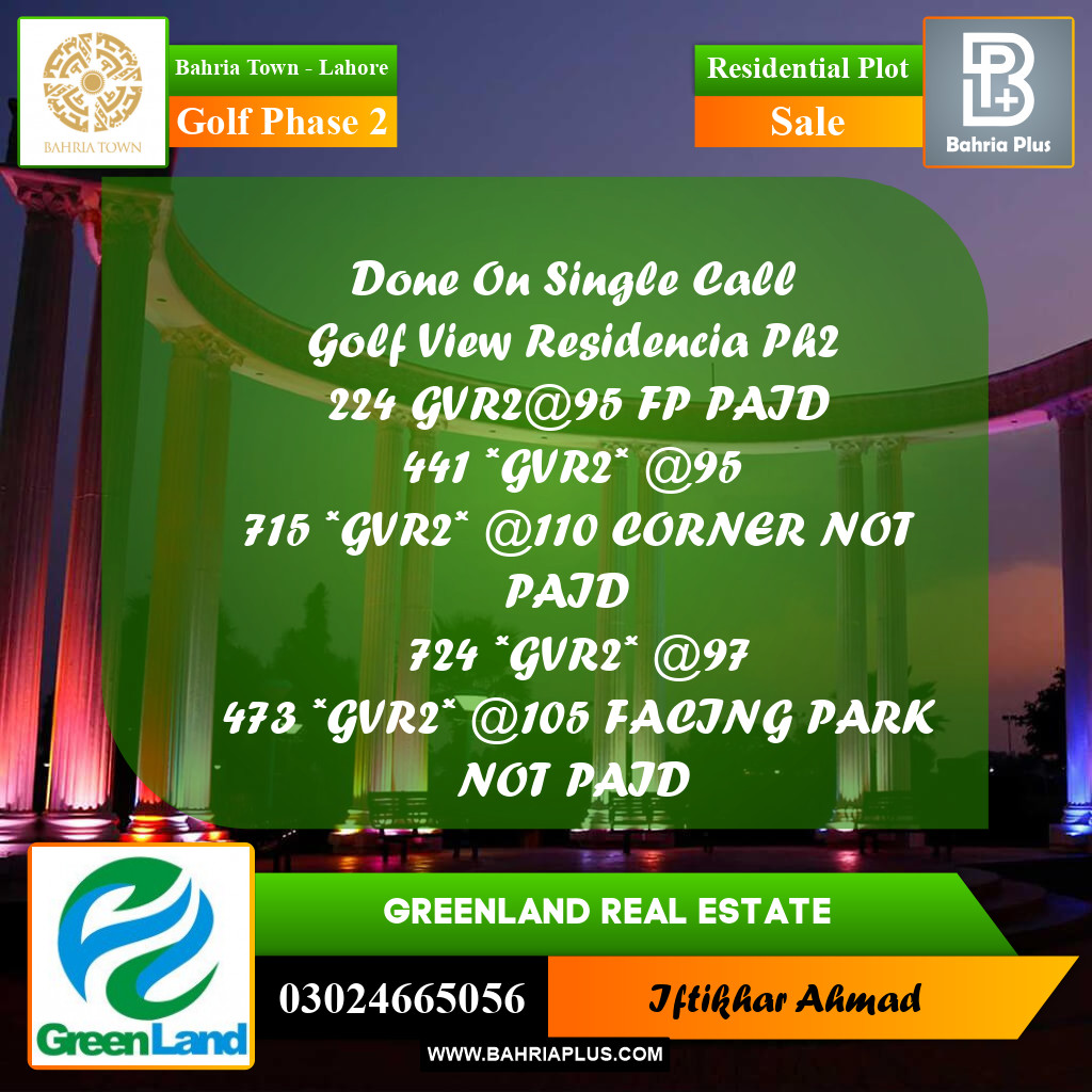 10 Marla Residential Plot for Sale in Golf Phase 2 -  Bahria Town, Lahore - (BP-250292)
