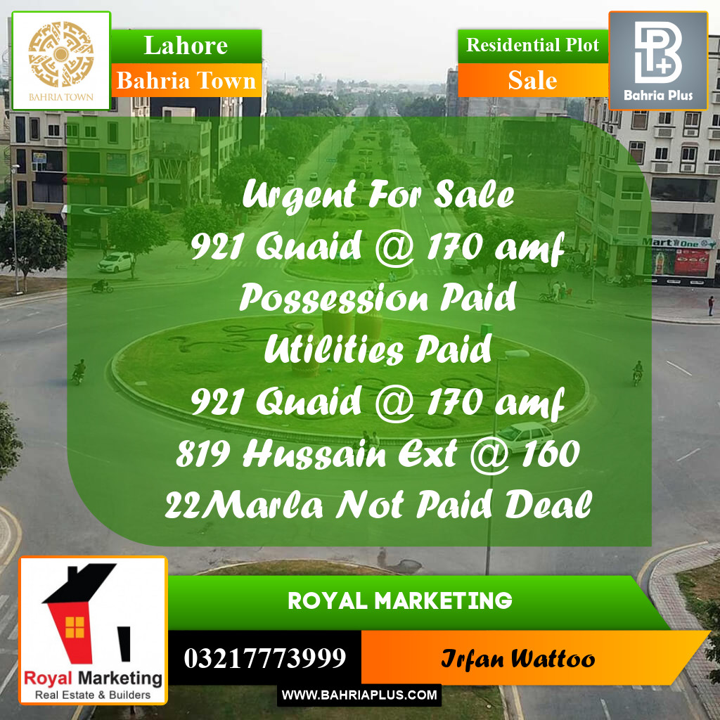 Residential Plot for Sale in Bahria Town, Lahore - (BP-250308)