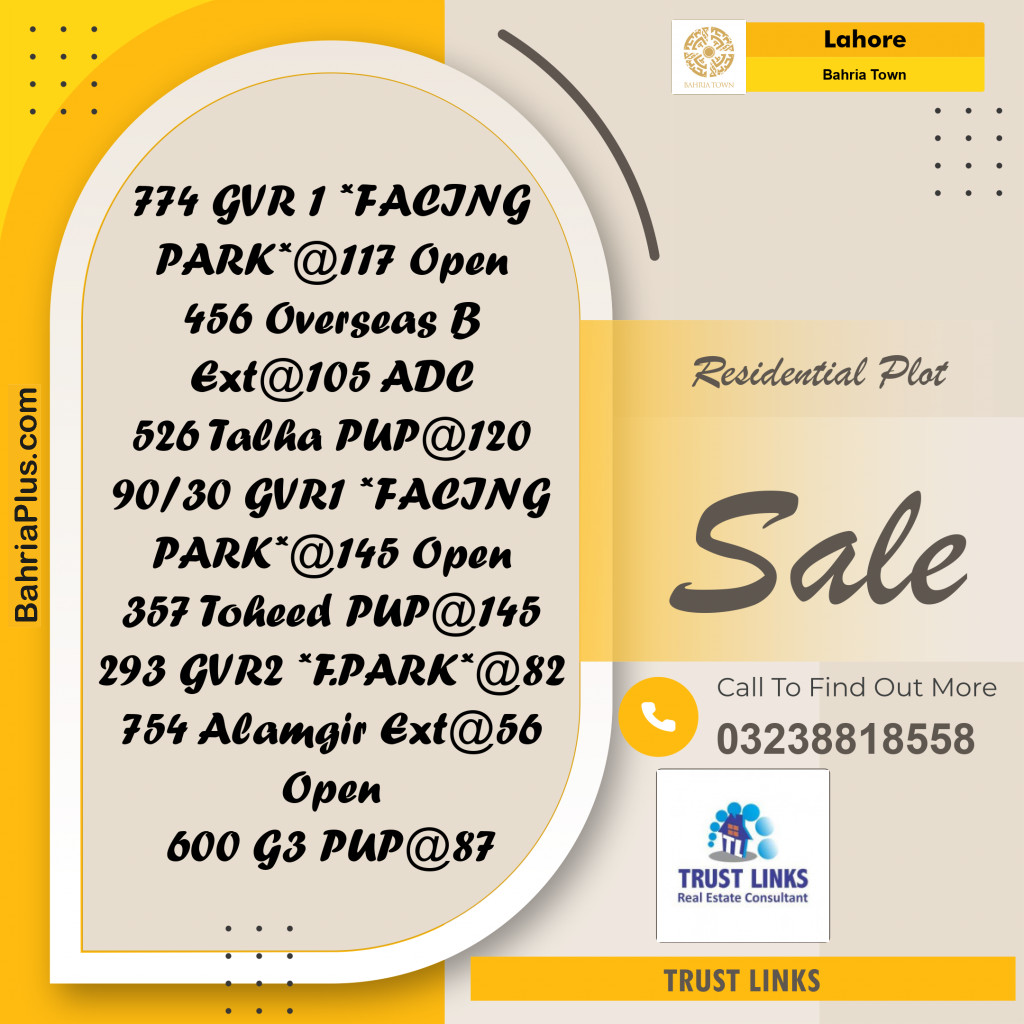 Residential Plot for Sale in Bahria Town, Lahore - (BP-250370)
