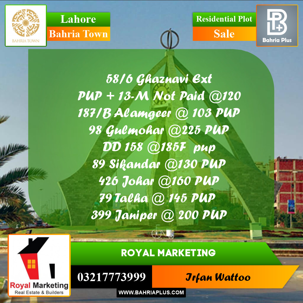 Residential Plot for Sale in Bahria Town, Lahore - (BP-250414)