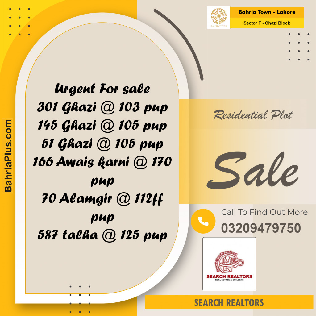 10 Marla Residential Plot for Sale in Sector F - Ghazi Block -  Bahria Town, Lahore - (BP-250415)
