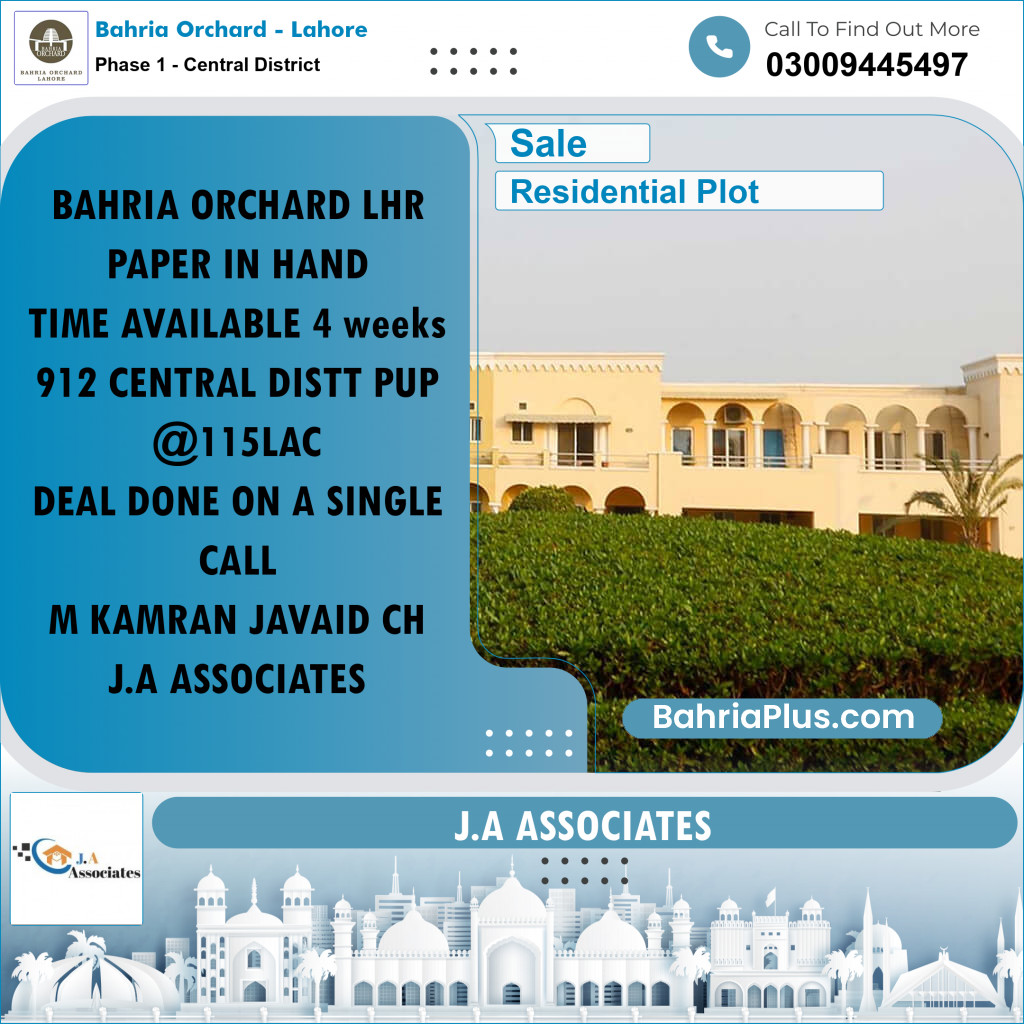 10 Marla Residential Plot for Sale in Phase 1 - Central District -  Bahria Orchard, Lahore - (BP-250429)