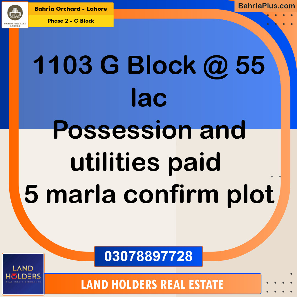 5 Marla Residential Plot for Sale in Phase 2 - G Block -  Bahria Orchard, Lahore - (BP-250436)