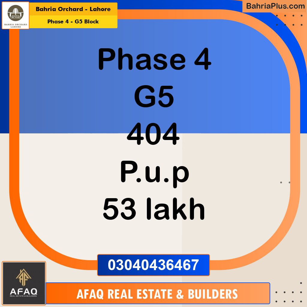 5 Marla Residential Plot for Sale in Phase 4 - G5 Block -  Bahria Orchard, Lahore - (BP-250462)