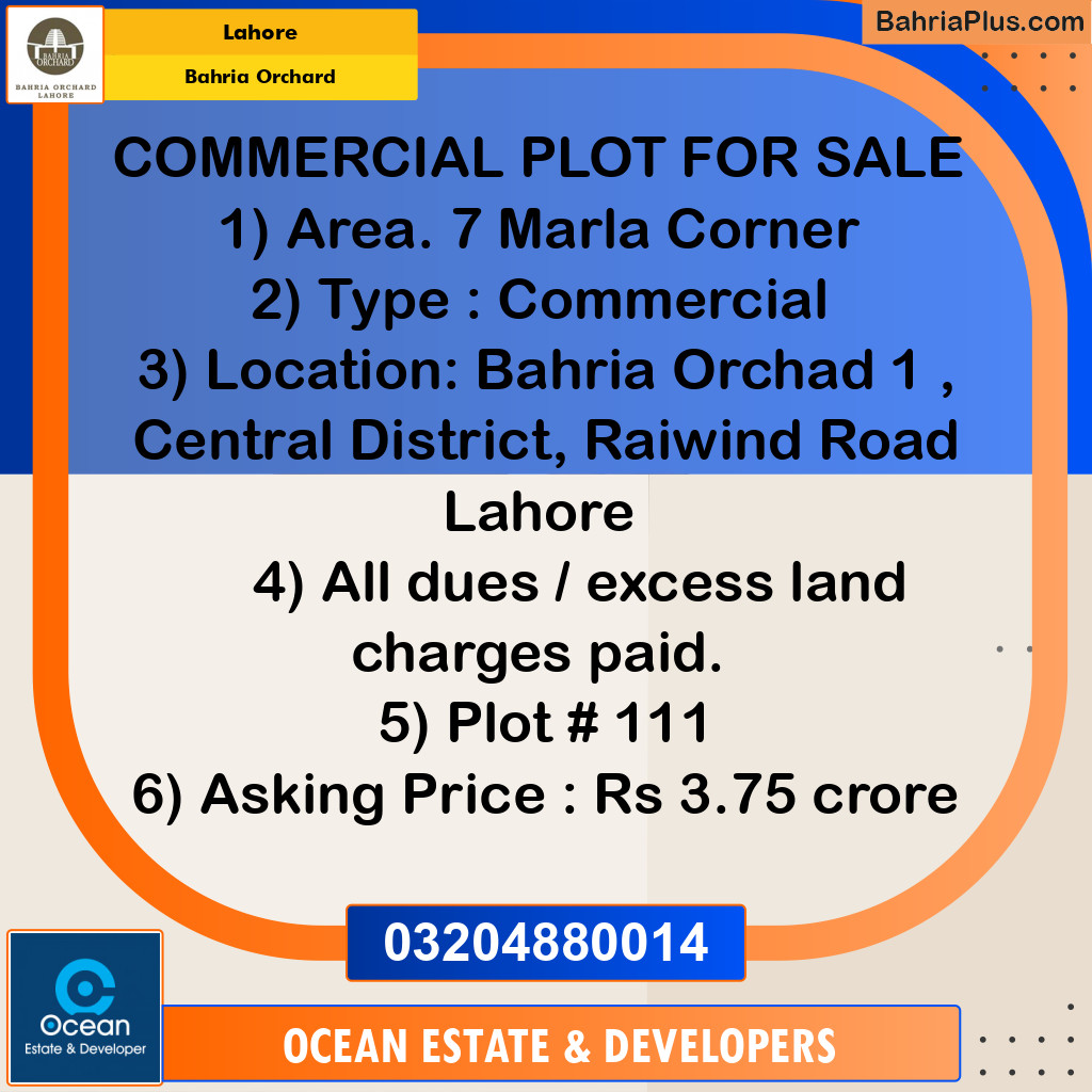 Commercial Plot for Sale in Bahria Orchard, Lahore - (BP-250495)
