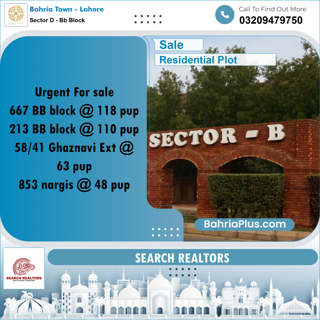 5 Marla Residential Plot for Sale in Sector D - BB Block -  Bahria Town, Lahore - (BP-250536)
